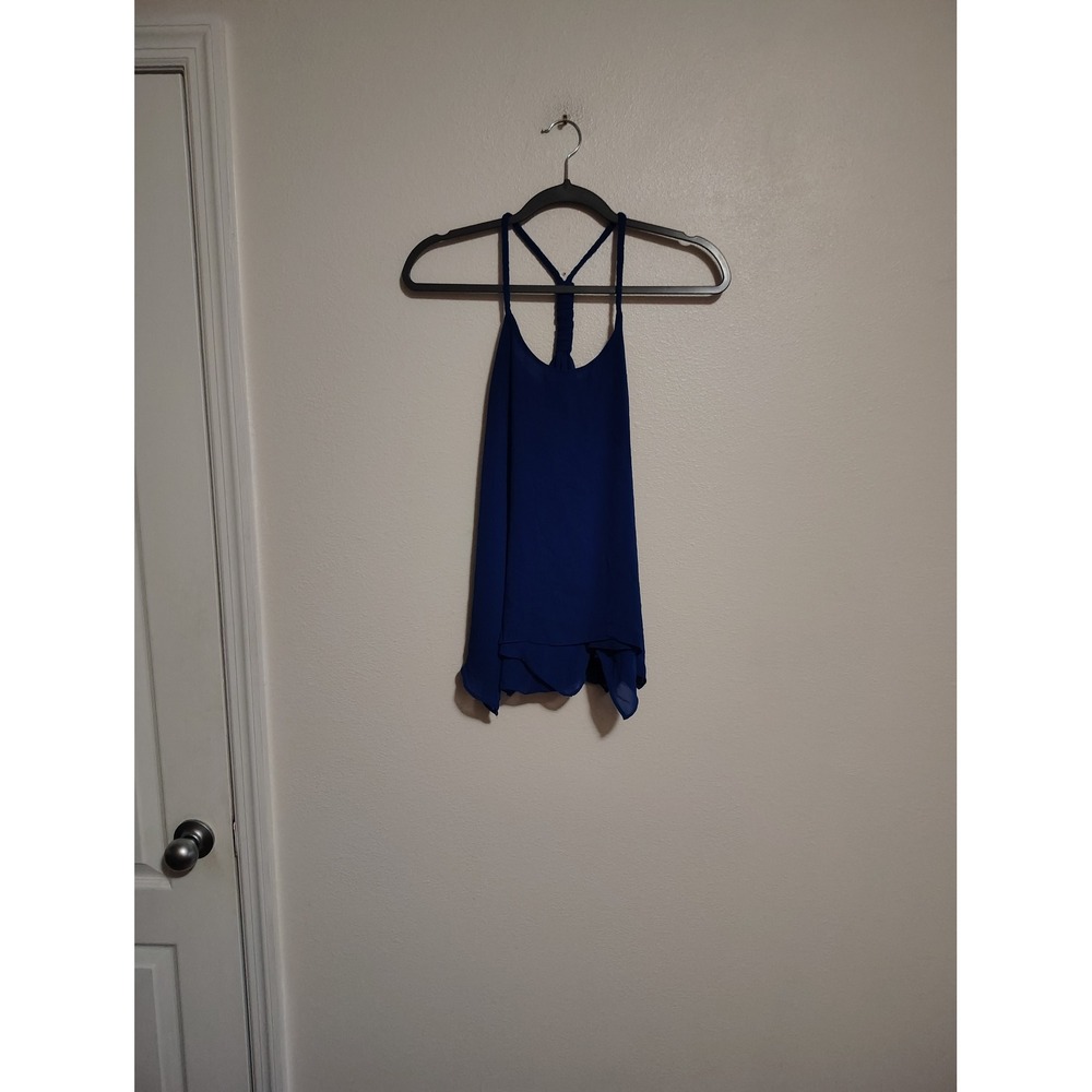 Naked Zebra Royal Blue Racerback Camisole Layered Handkerchief Hem‎ Tank Top